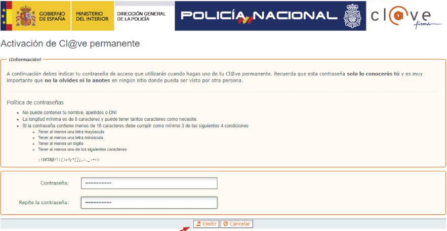 introducir clave permanente